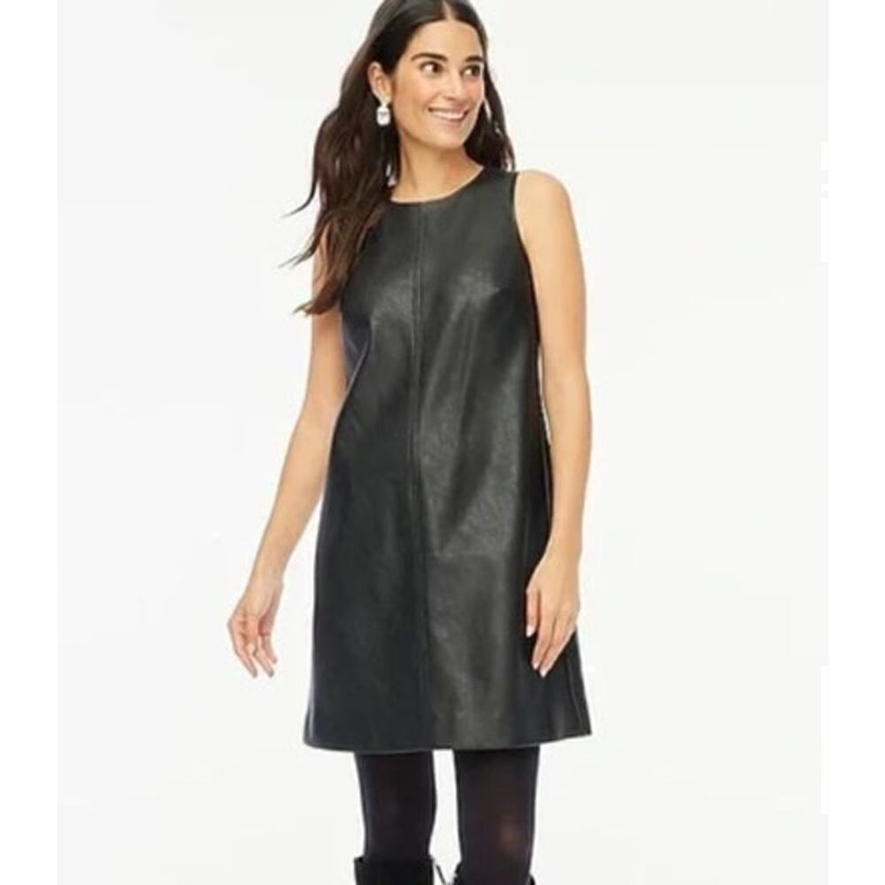 J. Crew Factory Faux Leather Shift Dress Black NWT 10P